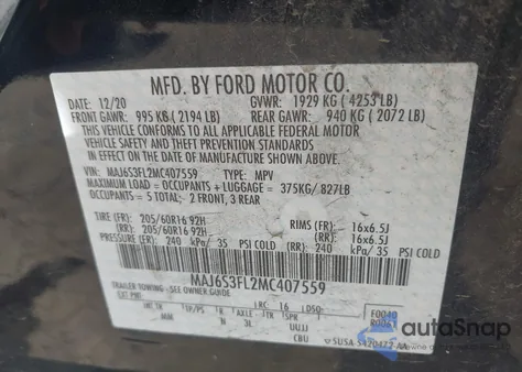 2021 Ford Ecosport S from USA, damaged, VIN MAJ6S3FL2MC407559